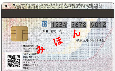マイナンバーカードうら面