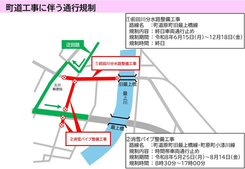 規制箇所図（左沢地内）